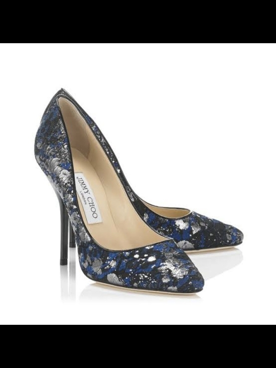 Jimmy Choo Shoes - Jimmy Choo Blue and Silver Metallic Splatter Pointed Pump